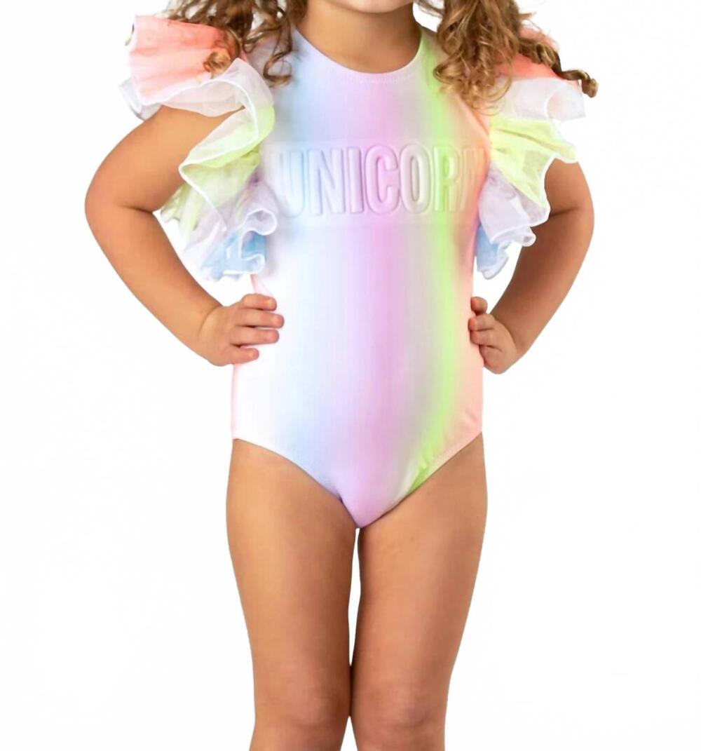 NEW SHADE CRITTERS rainbow unicorn one piece tulle sleeve swimsuit in multicolor